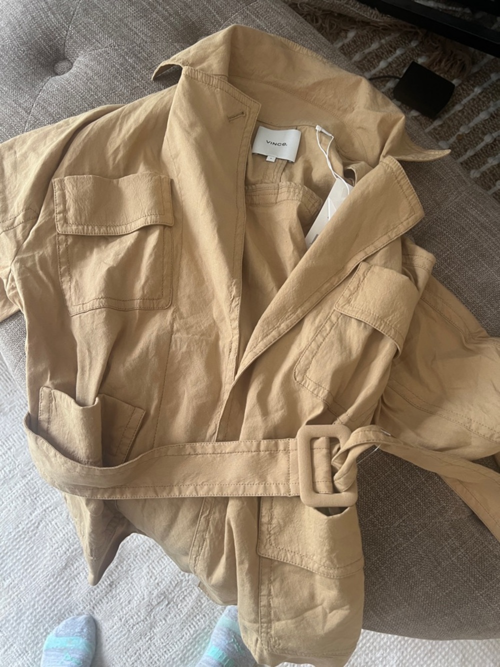 Vince Beige Utility Jacket with Self-Tie Belt